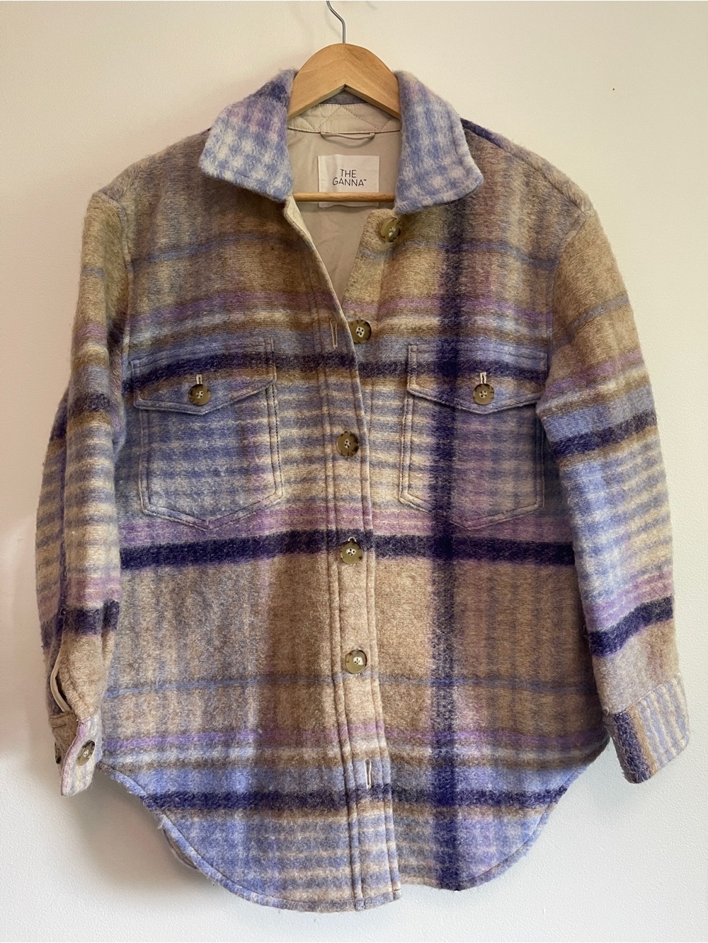 Wilfred Free The Ganna - Lavender Plaid Button-Up Wool Shirt Jacket